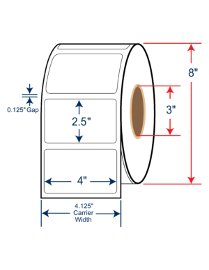 4x2.5 Thermal Transfer Labels 8" OD, 3" core