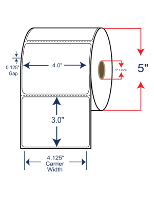 4x3 Thermal Transfer Labels 5" OD, 1" core w/Perf