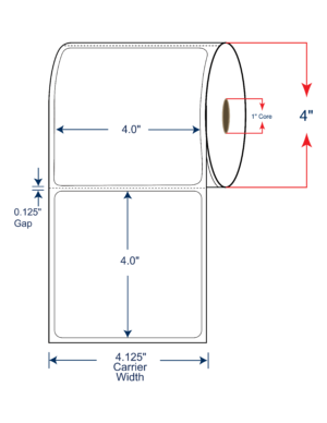 4x4 Thermal Transfer Labels 4" OD, 1" core w/Perf