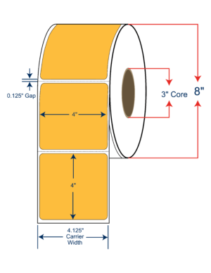 4x4 Orange (136) Thermal Transfer Labels 8" OD, 3" core w/Perf