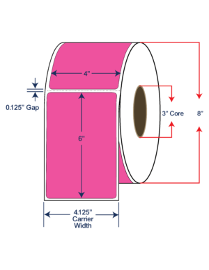 4x6 Fluorescent Pink Thermal Transfer Labels 8" OD, 3" core w/Perf