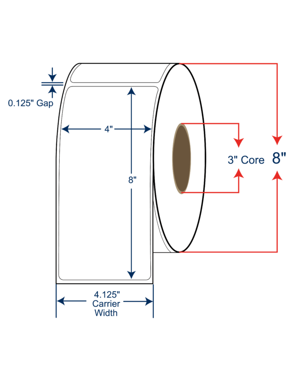 4x8 Thermal Transfer Labels 8" OD, 3" core