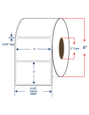 5x3 Thermal Transfer Labels 8" OD, 3" core w/Perf
