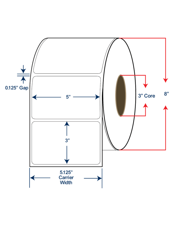 5x3 Thermal Transfer Labels 8" OD, 3" core