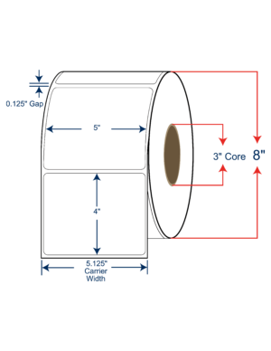 5x4 Thermal Transfer Labels 8" OD, 3" core
