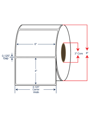 6x4 Thermal Transfer Labels 8" OD, 3" core w/Perf