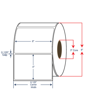 6x4 Thermal Transfer Labels 8" OD, 3" core
