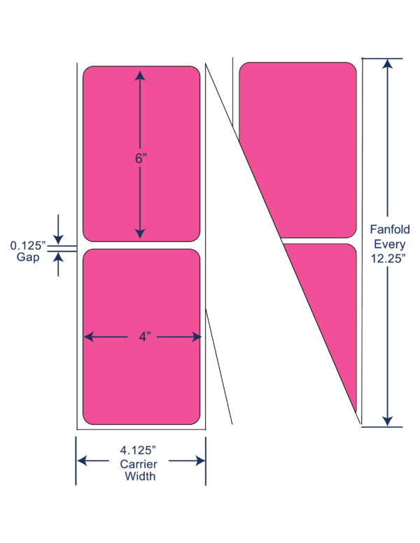 4x6 Pink(196) Thermal Transfer Labels FAN FOLD COLOR LABELS w/Perf