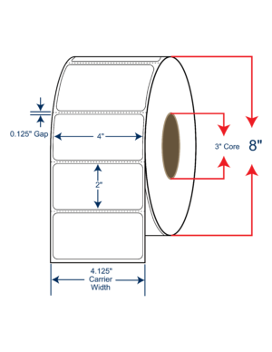 4x2 Thermal Transfer Labels 3.0 MIL POLYPRO (COMPARABLE TO KIMDURA) 8" OD, 3" core w/Perf