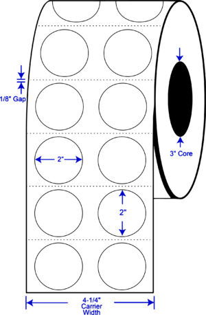 2×2 Thermal Transfer Labels 8″ OD, 3″ core w/Perf - 2 Across