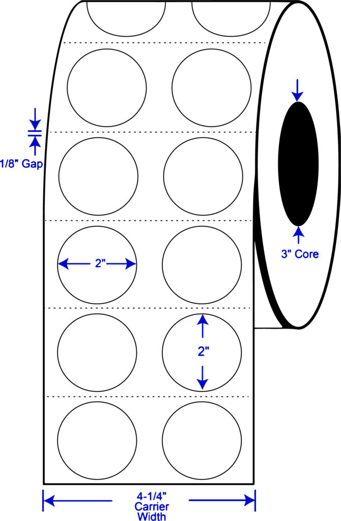 2×2 Thermal Transfer Labels 8″ OD, 3″ core w/Perf - 2 Across